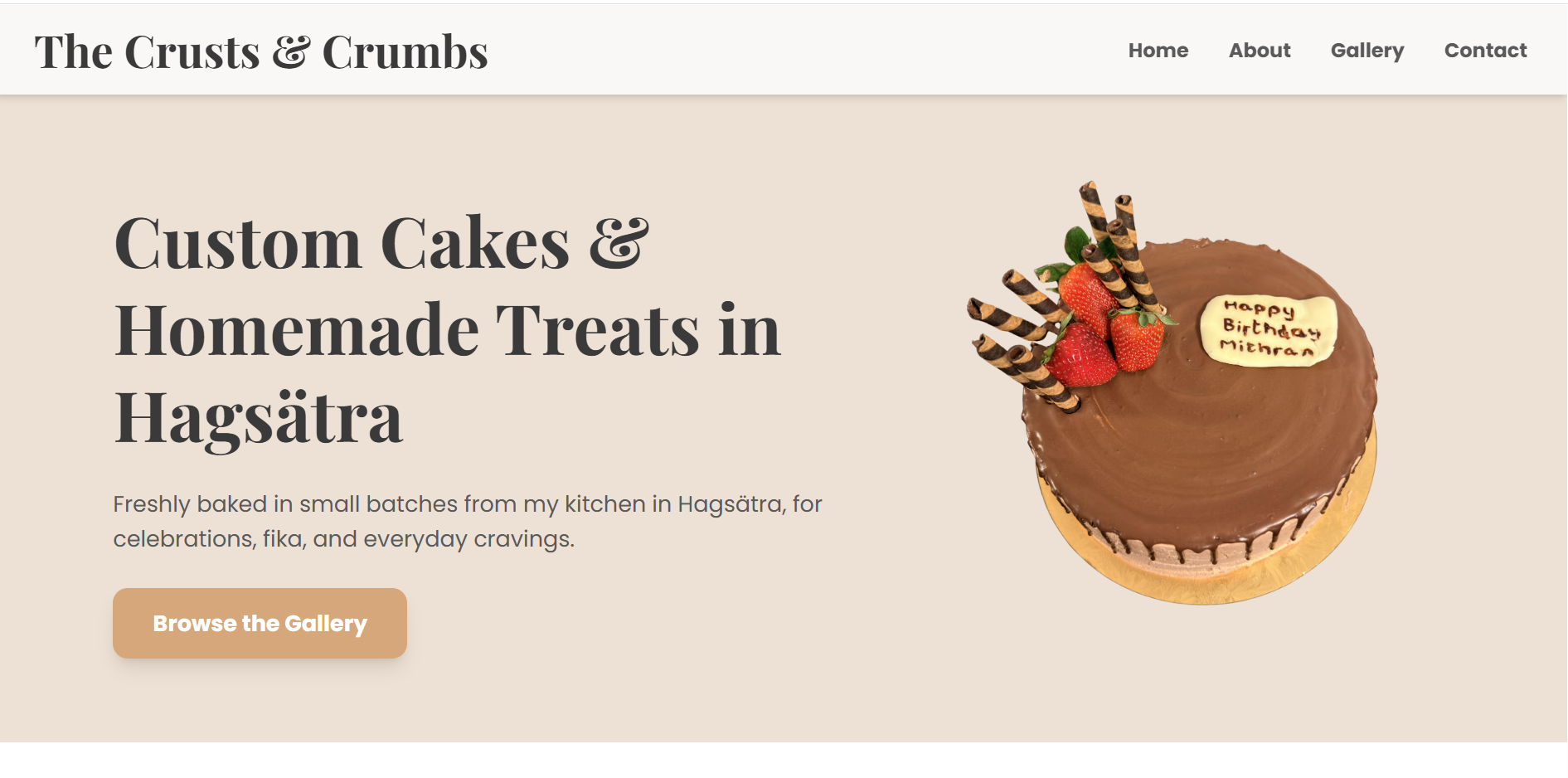 Homepage screenshot of The Crusts and Crumbs baking website